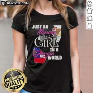 Awesome Illinois girl in a Georgia world ladies tee, showcasing a stylish design perfect for casual wear and proud locals.