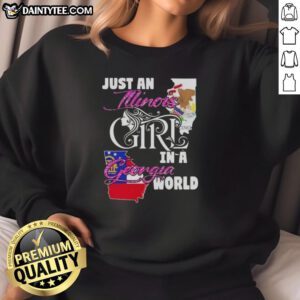 Illinois girl in a Georgia world sweatshirt, showcasing a stylish design perfect for casual outfits and Southern pride.