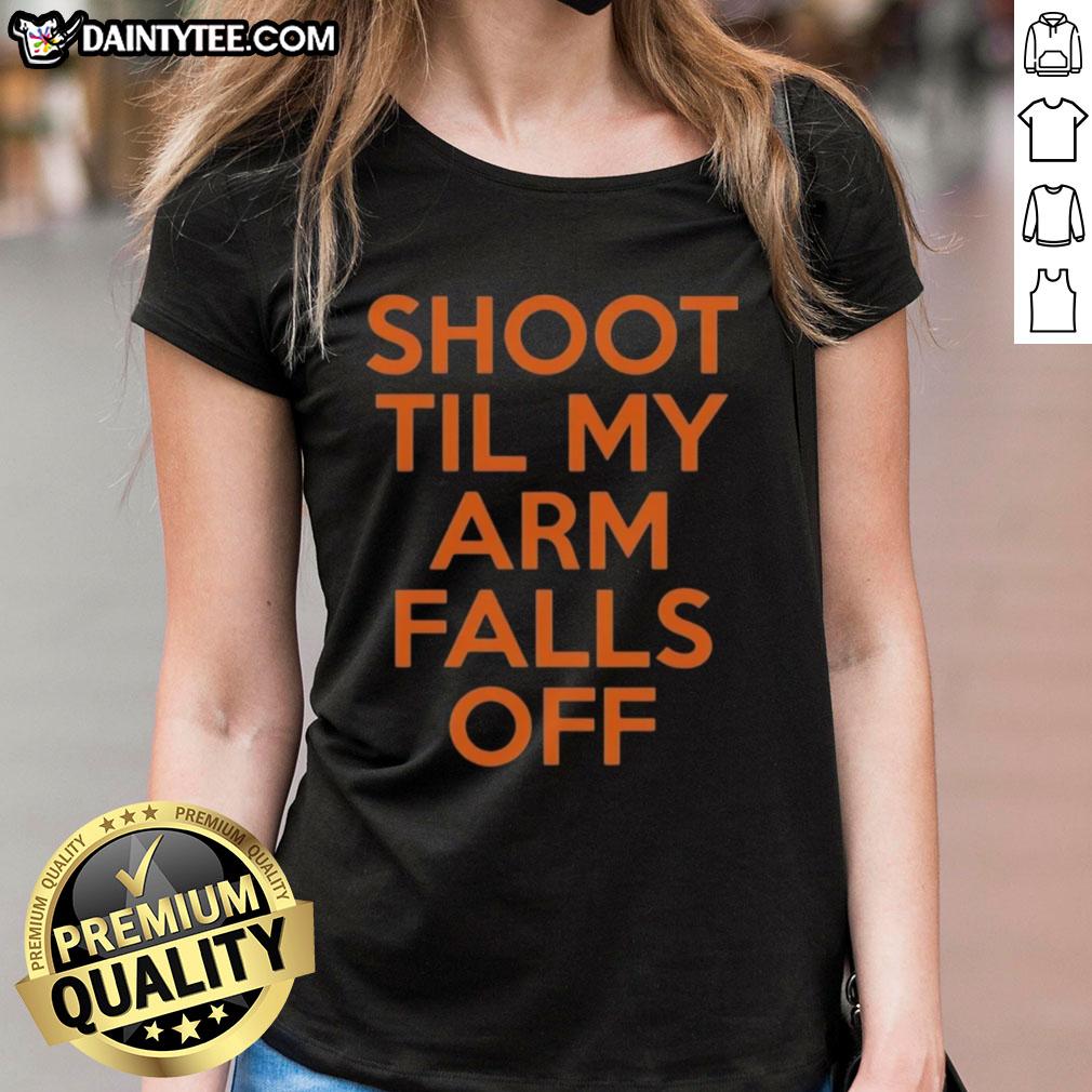 Awesome Kevin Durant Shoot Til My Arm Falls Off ladies tee featuring a stylish design for basketball fans.