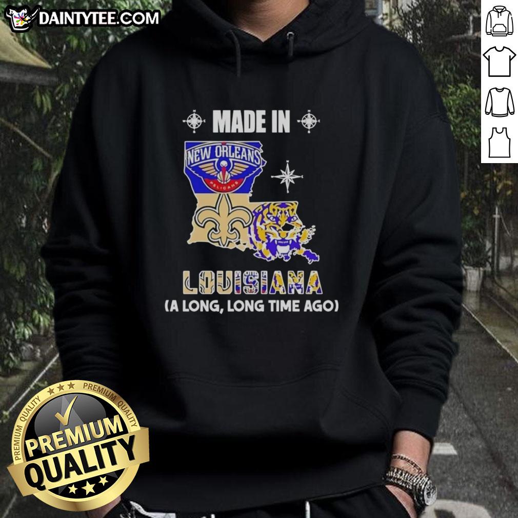 Alt Text: Awesome Made in Louisiana hoodie featuring a unique state mashup logo for fans of Louisiana teams.