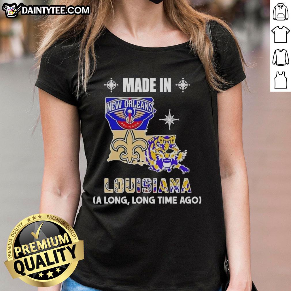 Alt Text: Awesome Made In Louisiana long sleeve tee featuring a unique state mashup logo for ladies, perfect for casual wear.