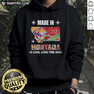 Awesome Made in Montana hoodie featuring a retro mashup logo of state teams, perfect for local sports fans.