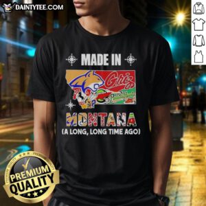 Alt Text: Awesome Made In Montana A Long Long Time Ago State Mashup Logo on a stylish T-shirt for teams and fans.