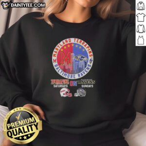 Awesome Maryland Terrapins and Baltimore Ravens helmet logo mashup sweatshirt for game day style.