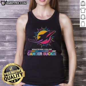 Miami Dolphins football tank top in vibrant colors, featuring 'Cancer Sucks' logo, perfect for fans and supporters.