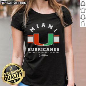 2026 Miami Hurricanes College Football Playoff National Championship logo on a ladies tee shirt.