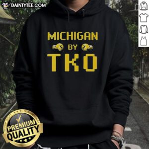 Awesome Michigan hoodie by TKO, featuring classic video game design, perfect for fans and gamers.