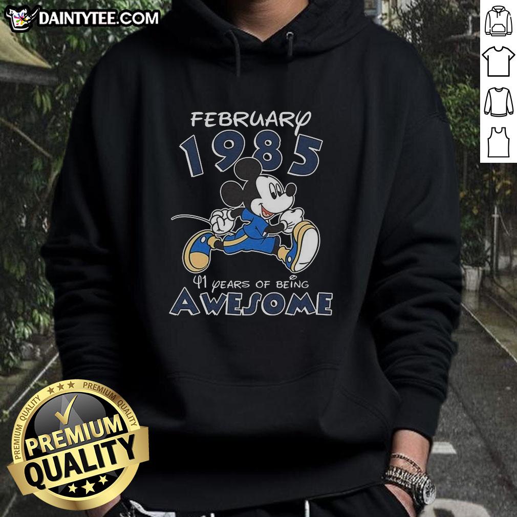 Alt Text: Awesome Mickey Mouse February 1985 hoodie celebrating 41 years of Mickey Mouse's iconic awesomeness.