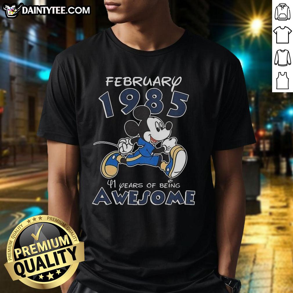 Alt Text: Awesome Mickey Mouse February 1985 t-shirt celebrating 41 years of being awesome, featuring a vintage design.