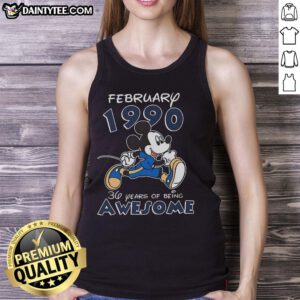 Alt Text: Awesome Mickey Mouse February 1990 tank top celebrating 36 years of awesomeness with vibrant graphic design.
