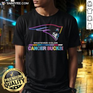 New England Patriots Football T-Shirt featuring 'Cancer Sucks' logo in vibrant colors, perfect for fans and supporters.