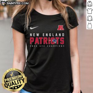 Awesome New England Patriots NFL AFC Championship 2026 ladies tee featuring team colors and logo, perfect for fans.