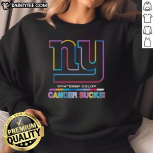 Alt Text: Awesome New York Giants sweatshirt featuring colorful cancer awareness logo, perfect for football fans.
