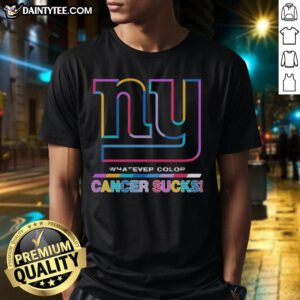 Alt Text: Awesome New York Giants Football cancer sucks logo t-shirt in vibrant colors, perfect for sports fans and awareness.