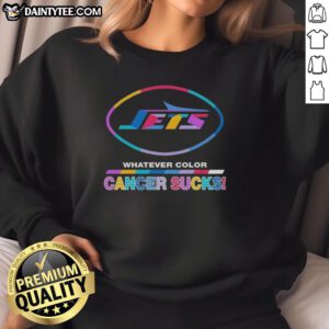 Awesome New York Jets Football sweatshirt with colorful design supporting cancer awareness and advocacy.