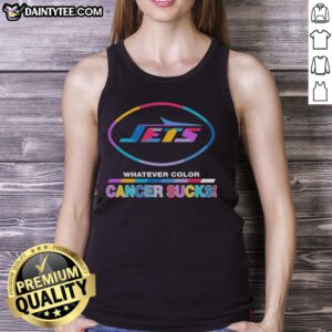 Awesome New York Jets Football tank top featuring vibrant colors and a 'Cancer Sucks' logo for support and awareness.