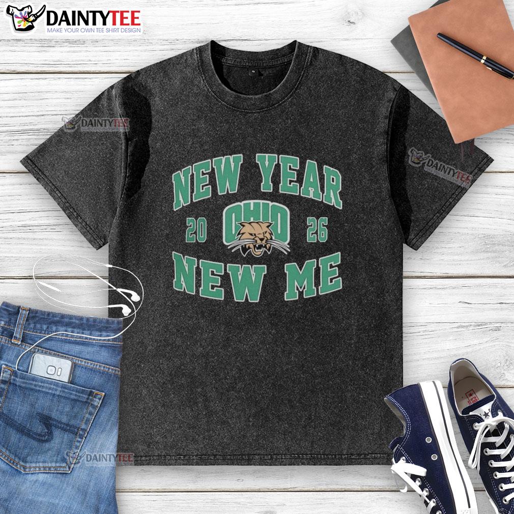Ohio Bobcats Football 2026 New Year New Me logo on a stylish washed t-shirt, perfect for fans.