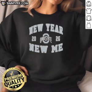 Alt Text: Ohio State Buckeyes New Year New Me 2026 logo sweatshirt featuring bold design and vibrant colors for fans.