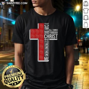 Alt Text: Oklahoma Sooners women's basketball t-shirt featuring 'I Can Do All Things Through Christ' inspirational quote.