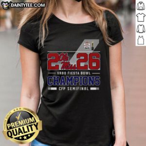 Alt Text: Awesome Ole Miss Rebels CFP Semifinal 2026 Vrbo Fiesta Bowl Champions ladies tee showcasing team pride.