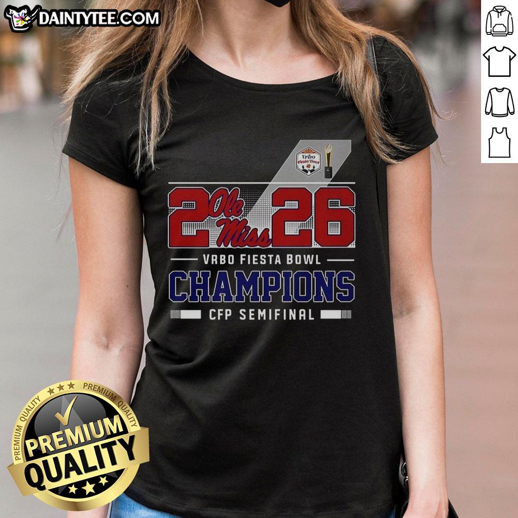 Alt Text: Awesome Ole Miss Rebels CFP Semifinal 2026 Vrbo Fiesta Bowl Champions ladies tee showcasing team pride.