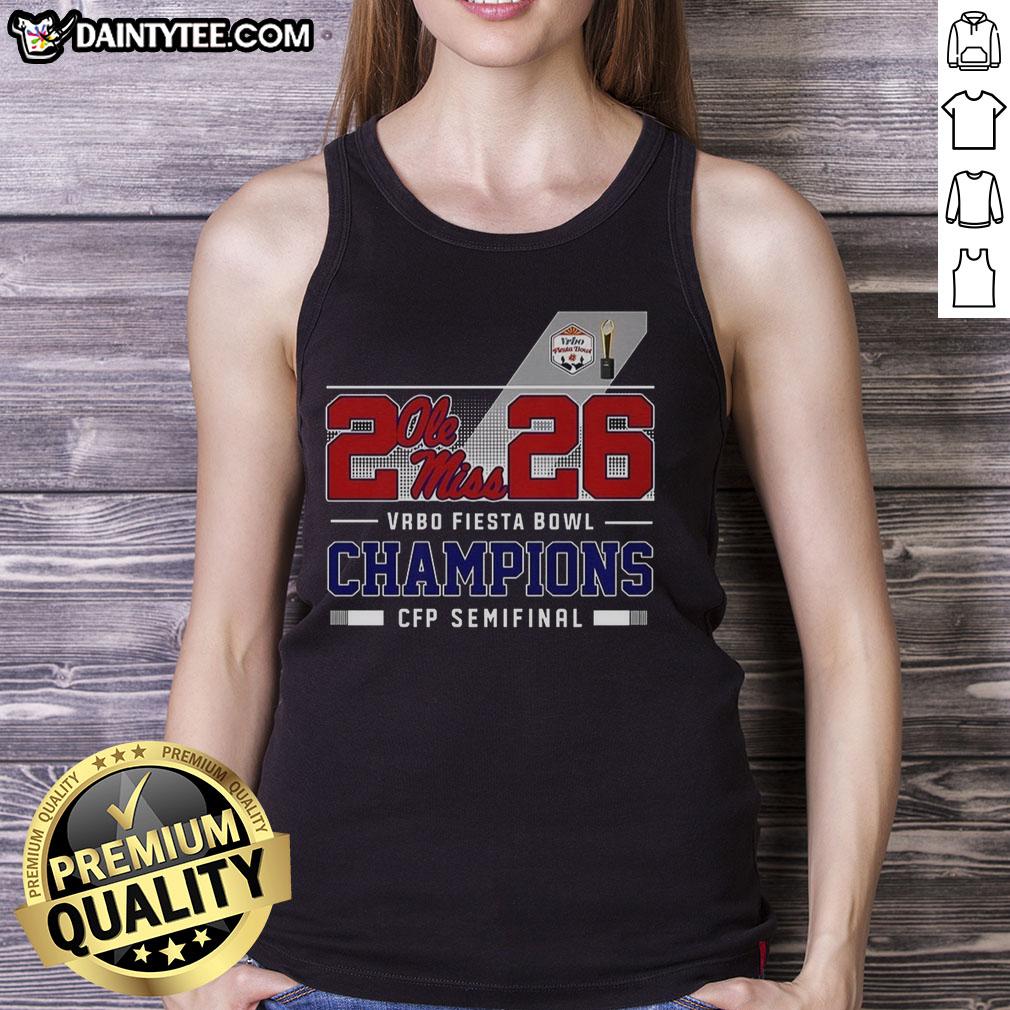 Awesome Ole Miss Rebels CFP Semifinal 2026 Vrbo Fiesta Bowl Champions tank top featuring team colors and logo.
