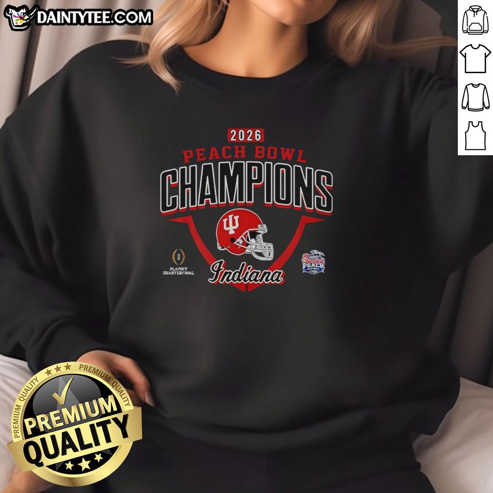 Alt Text: Indiana Hoosiers 2026 Peach Bowl Champions sweatshirt, featuring team colors and logo, perfect for fans.