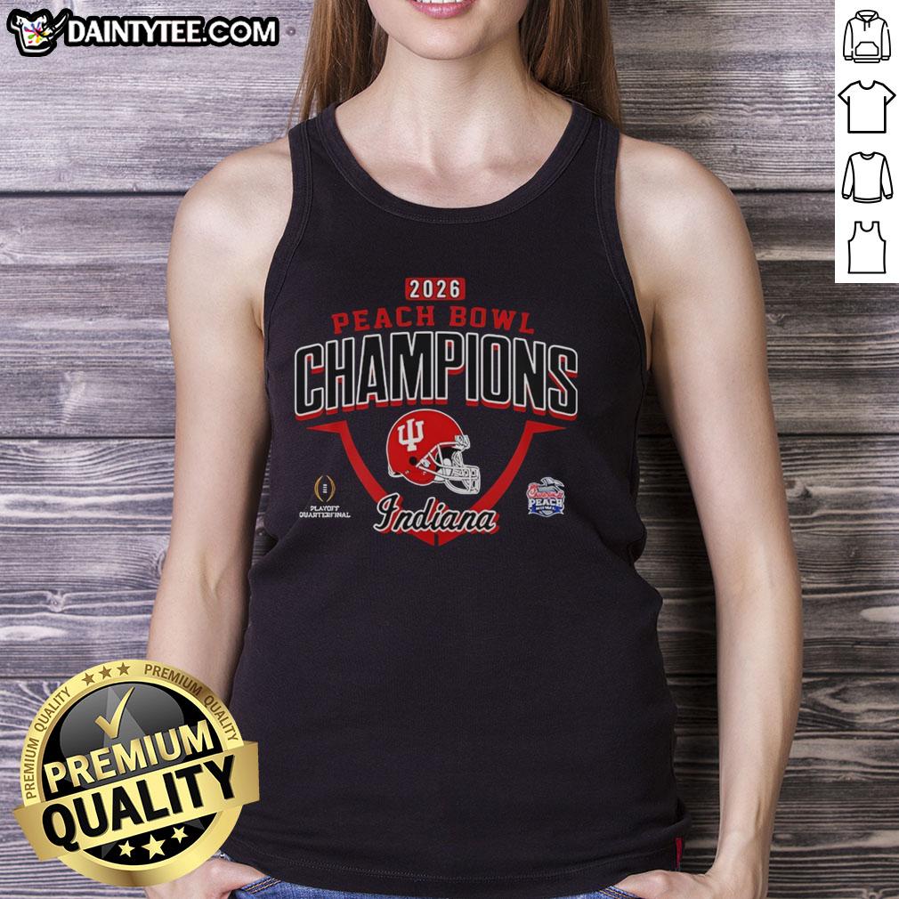 Awesome Peach Bowl Champions Indiana Hoosiers CFP 2026 tank top featuring vibrant colors and bold team graphics.