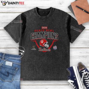 Indiana Hoosiers CFP 2026 washed t-shirt featuring Awesome Peach Bowl Champions design for fans and collectors.