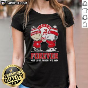 Awesome Peanut Snoopy and Charlie Brown Alabama Crimson Tide Forever tee for ladies, perfect for game day and fans.
