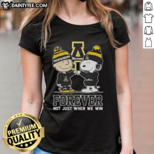Awesome Peanut Snoopy and Charlie Brown Appalachian State Mountaineers Forever tee for ladies, perfect for game day.