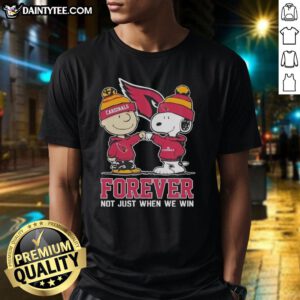 Alt Text: Awesome Peanut Snoopy Charlie Brown Arizona Cardinals Forever T-shirt design celebrating loyalty to the team.