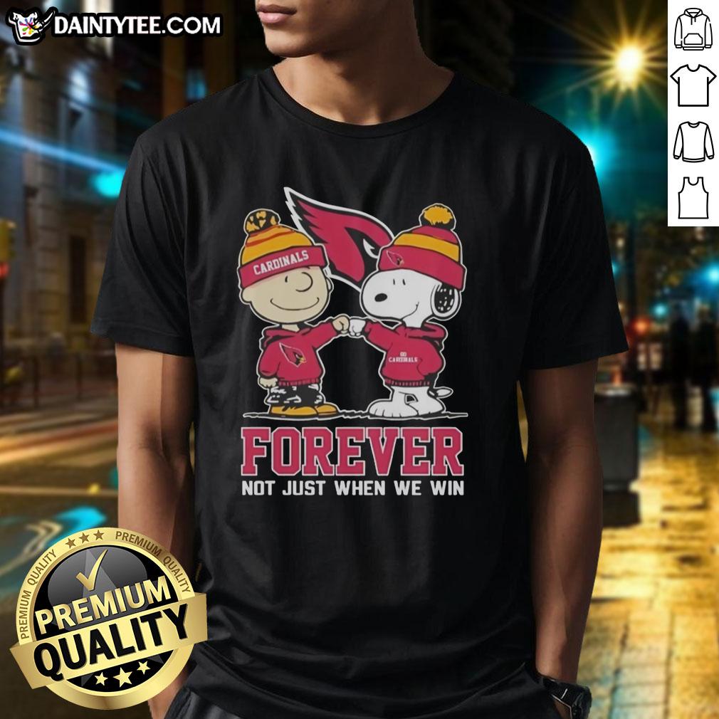 Alt Text: Awesome Peanut Snoopy Charlie Brown Arizona Cardinals Forever T-shirt design celebrating loyalty to the team.