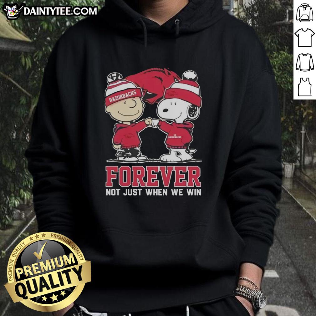 Awesome Peanut Snoopy and Charlie Brown Arkansas Razorbacks hoodie celebrating fandom, perfect for game day style.