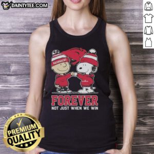 Awesome Peanut Snoopy and Charlie Brown tank top featuring Arkansas Razorbacks design - Forever, not just when we win.