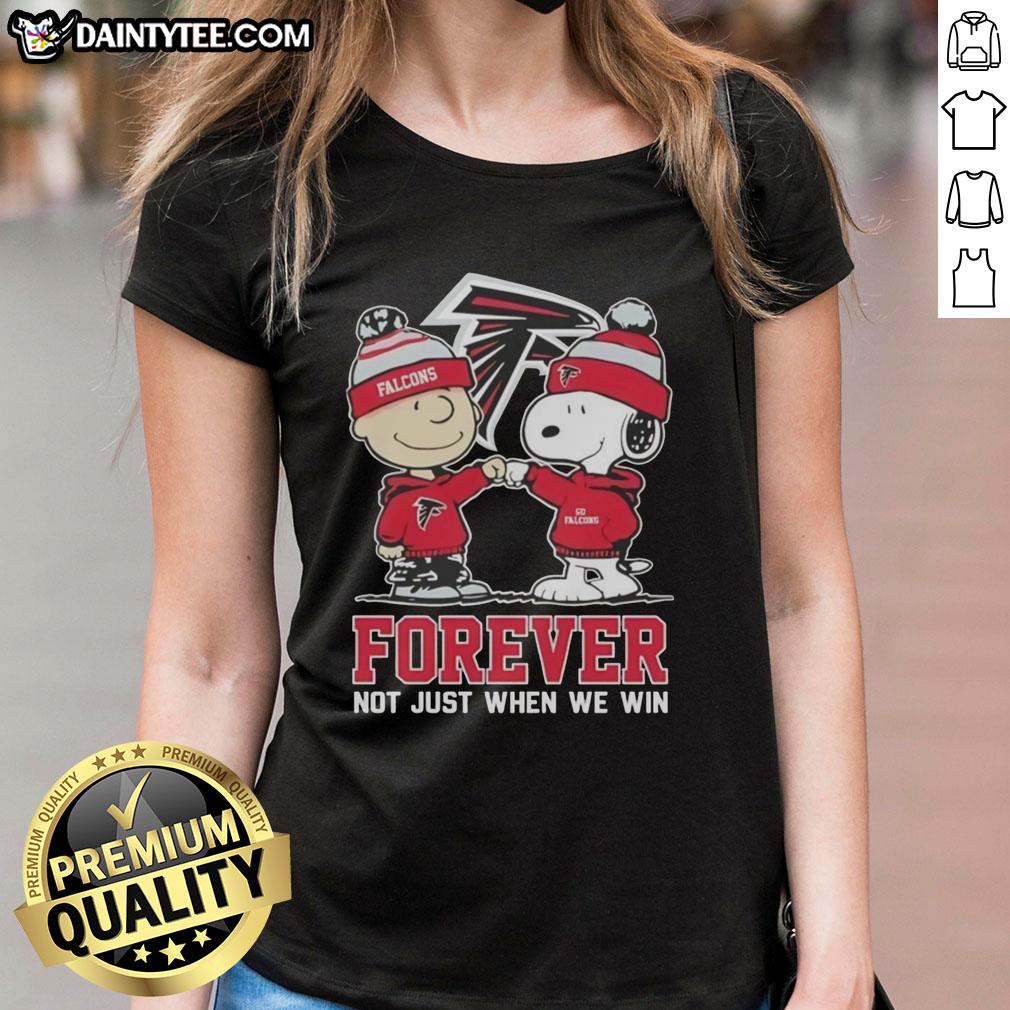 Awesome Peanut Snoopy and Charlie Brown Atlanta Falcons Forever tee for ladies, perfect for fans beyond game day.