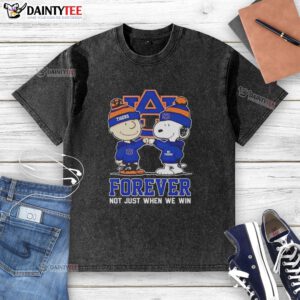 Awesome Peanut Snoopy and Charlie Brown Auburn Tigers Forever washed t-shirt showcasing team spirit and playful design.