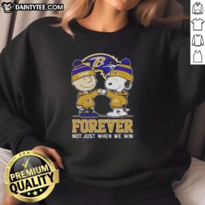 Awesome Peanut Snoopy and Charlie Brown Baltimore Ravens sweatshirt, perfect for fans celebrating every game.
