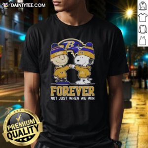 Awesome Peanut Snoopy Charlie Brown Baltimore Ravens Forever T-Shirt showcasing team spirit and love for football.