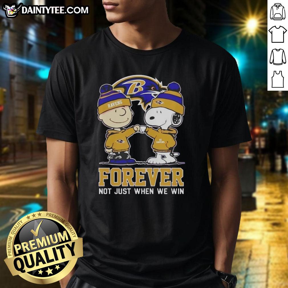 Awesome Peanut Snoopy Charlie Brown Baltimore Ravens Forever T-Shirt showcasing team spirit and love for football.