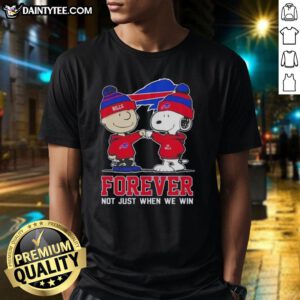 Alt Text: Awesome Peanut Snoopy Charlie Brown Buffalo Bills Forever T-Shirt, perfect for fans supporting their team all season.