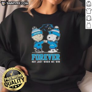 Alt Text: Awesome Peanut Snoopy and Charlie Brown Carolina Panthers sweatshirt for fans, celebrating loyalty beyond wins.