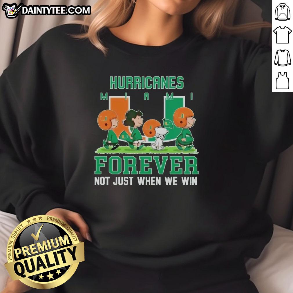 Awesome Peanuts Miami Hurricanes Forever sweatshirt in vibrant colors, perfect for fans showing team spirit all year round.