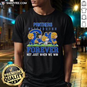 Awesome Peanuts Pitt Panthers Forever T-Shirt design featuring playful graphics celebrating team spirit and loyalty.