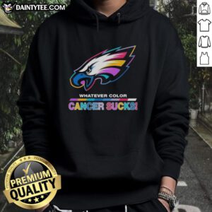 Alt Text: Awesome Philadelphia Eagles hoodie featuring colorful cancer awareness logo, perfect for fans supporting the cause.