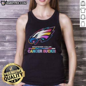 Awesome Philadelphia Eagles football tank top featuring a colorful 'Cancer Sucks' logo for fan support and awareness.