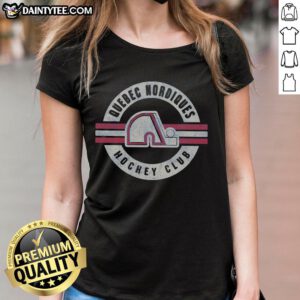 Vintage Quebec Nordiques ladies tee featuring a classic design, perfect for sports fans and retro fashion enthusiasts.