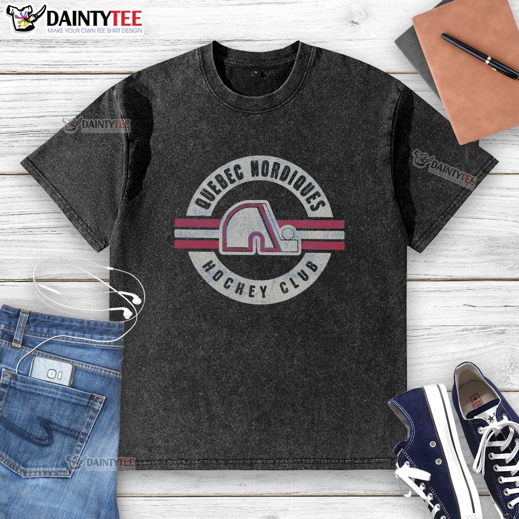 Vintage Quebec Nordiques T-shirt in washed style, featuring retro team logo, perfect for hockey fans and collectors.