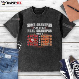 Awesome San Francisco 49ers and Giants T-shirt featuring grandmas playing bingo, perfect for sports fans and family fun.
