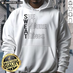 Awesome She Will Endure All Things Hoodie in black, featuring inspirational text and a cozy design for everyday wear.